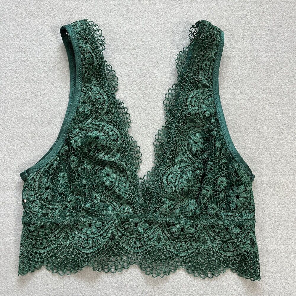 Victorias Secret SEXY Bralette Bra Crochet Lace V Neck XS Green
